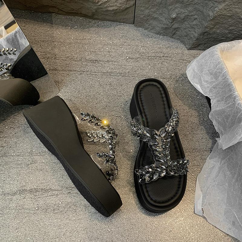 Fashion High-Heeled Shoes Lady Ladies' Slippers Platform Rubber Flip Flops Slipers Women Glitter Slides Summer Hawaiian 2025 Jelly