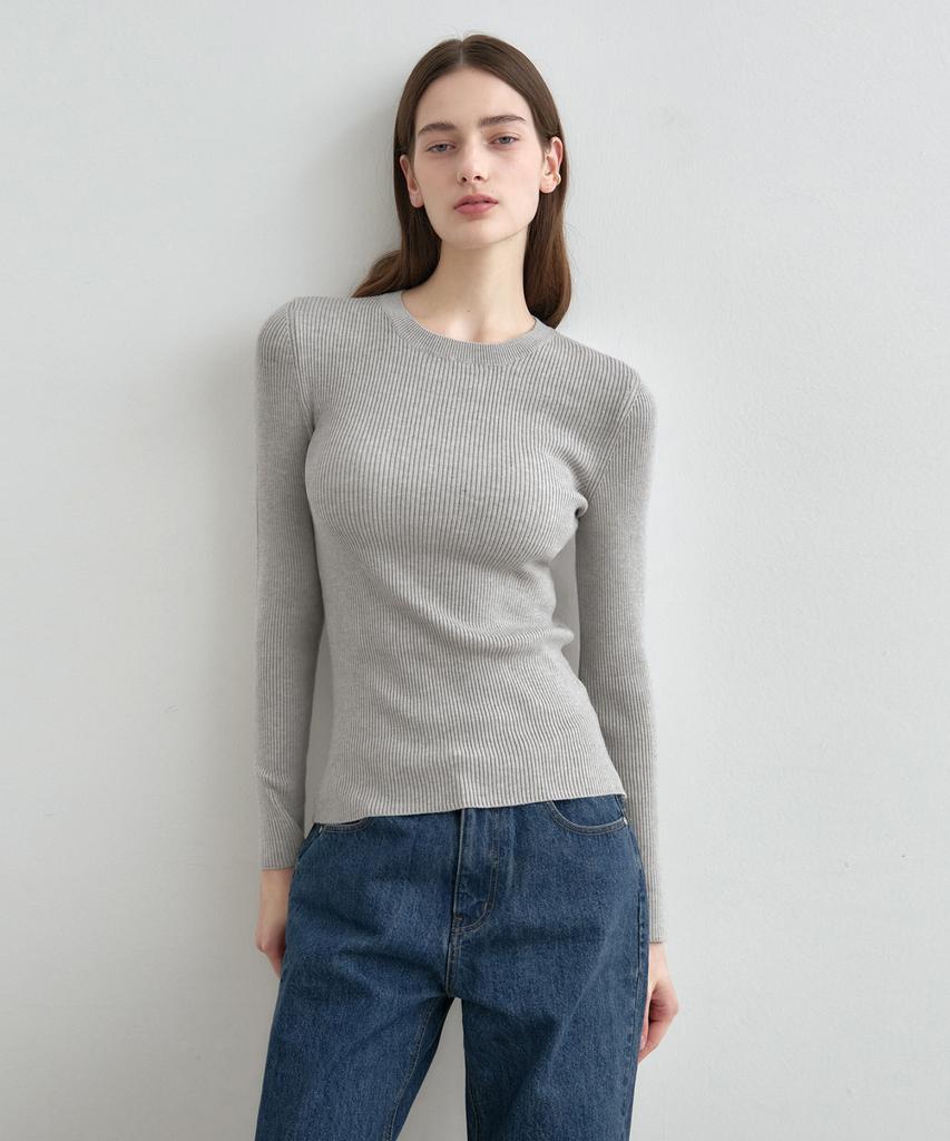 MONGDOL Round Neck Ribbed Knit Mdkt062_5 Colors