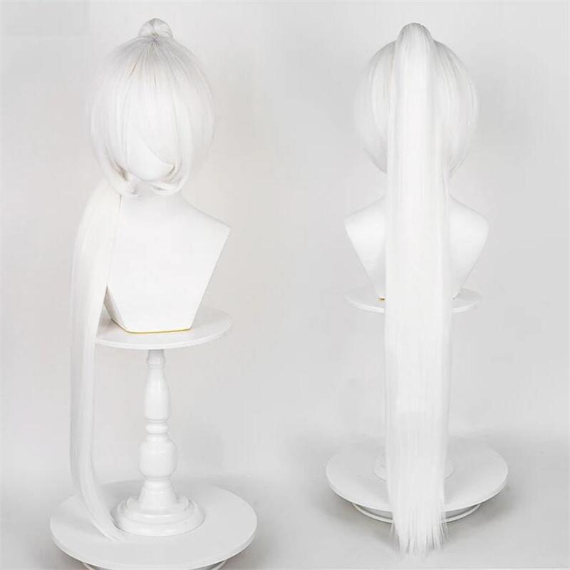 90 см длинный прямой парик для косплея с хвостиком, аниме, короткий базовый парик, универсальные многоцветные термостойкие синтетические волосы, парики + шапочка для парика