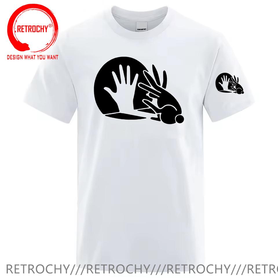 Unisexs High Quality Rabbit TShirt 100 Cotton Funny Shadow Puppet Design Print Casual Loose ONeck For Male TShirt Tops Tees