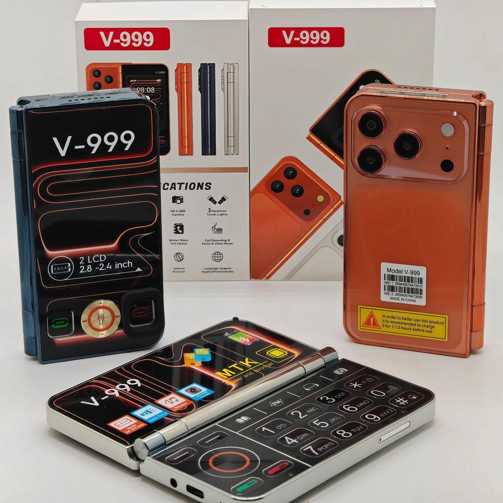 V-999 2G двухэкранный раскладной телефон со складным дизайном для студентов