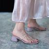Peep Toe Women's 2025 Summer Newest Style Fashion Thick Heel Women Slippers Transparent Mid-heel Female Sandals