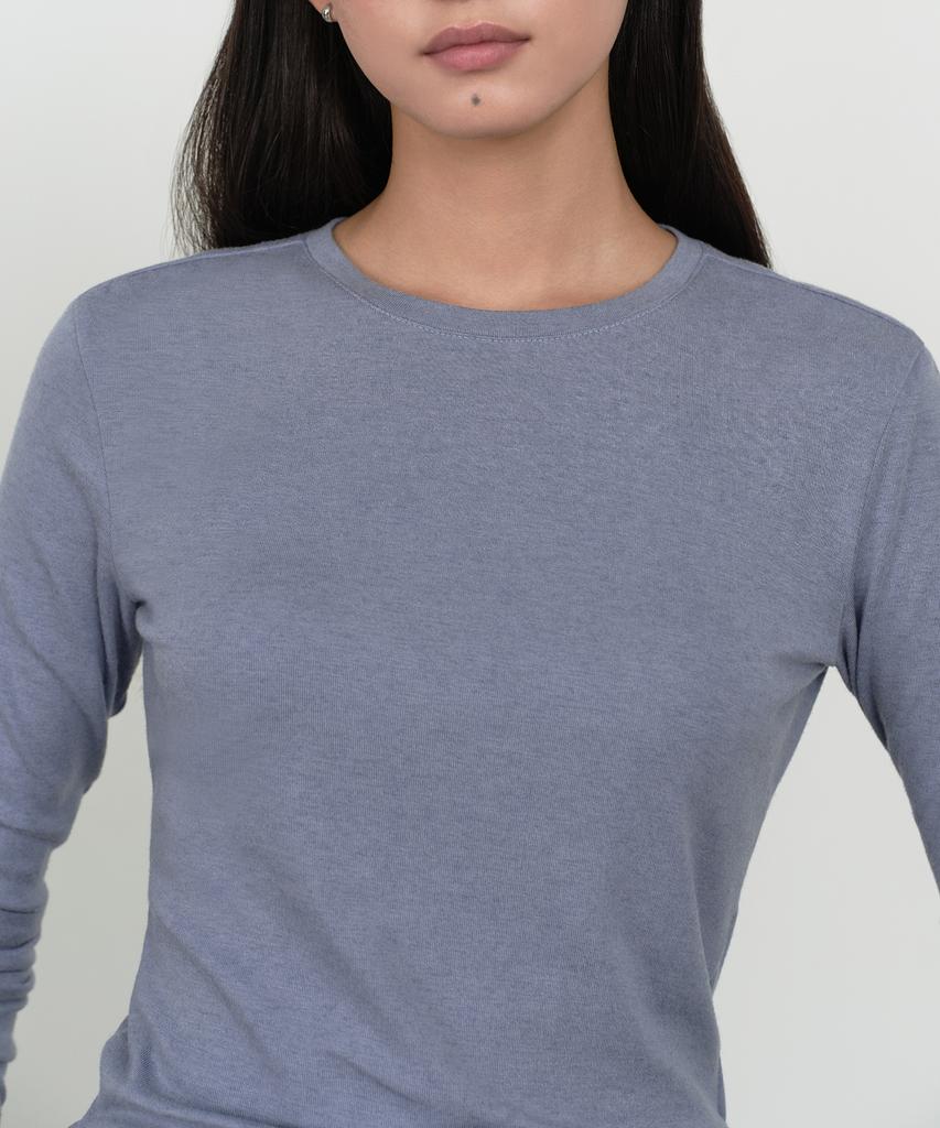 MUSINSA STANDARD WOMAN Women'S Wool Tencel Slim Long Sleeve T-Shirt [Cloudy Blue]