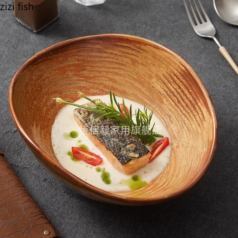 Изменения в печи Ретро Керамическая миска Десертная миска Миска для овса Салатницы Миски для закусок Ресторан Молекулярная кухня Креативная посуда