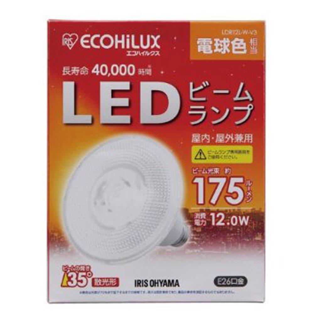 Iris Ohyama Eco Hilux LED Beam E26 25W Warm Downward Lamp, Base, Equivalent, White, Facing, LDR12L-W-V3