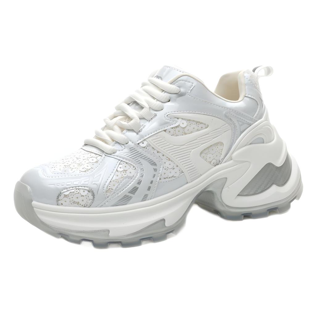 Starry Night Flight 2025 Spring New Casual Shoes Women's Thick-soled Heightening Breathable Mesh Sequins Silver Daddy Shoes Women