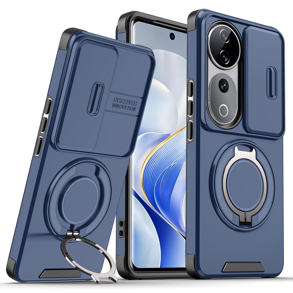 Магнитный металлический кольцевой держатель Бронированный чехол для VIVO V40 Pro 5G Сдвижное окно Защита объектива ТПУ каркас Жесткий пластик Чехол для телефона