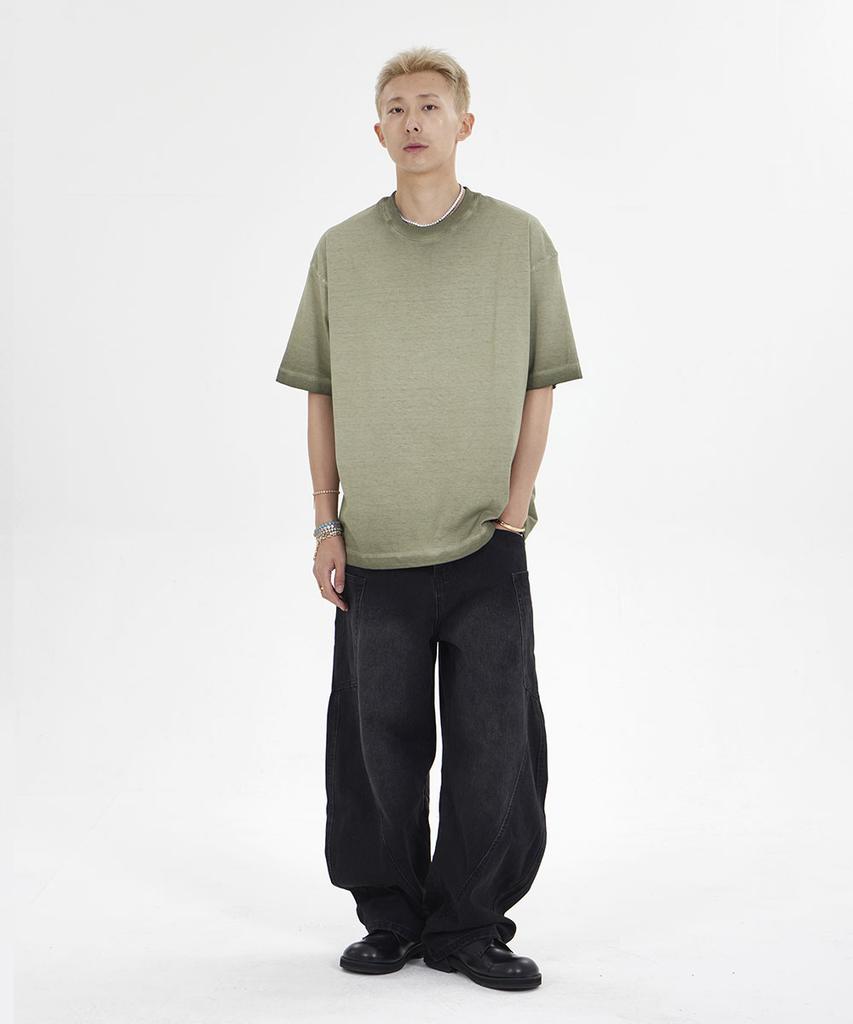 MAKEITTO Pigment Washed Oversized Crew Neck Short Sleeve T-Shirt_Khaki