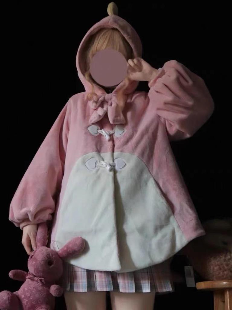 Милый плащ-накидка из плюша с капюшоном в виде динозавра в стиле лолита - Уютное бархатное мягкое пальто для девочек для осенне-зимнего тренда.