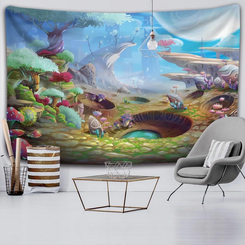 Forest Mushroom Cabin Wall Hanging Home Wall Decoration Tapestry Office Living Room Tapestry