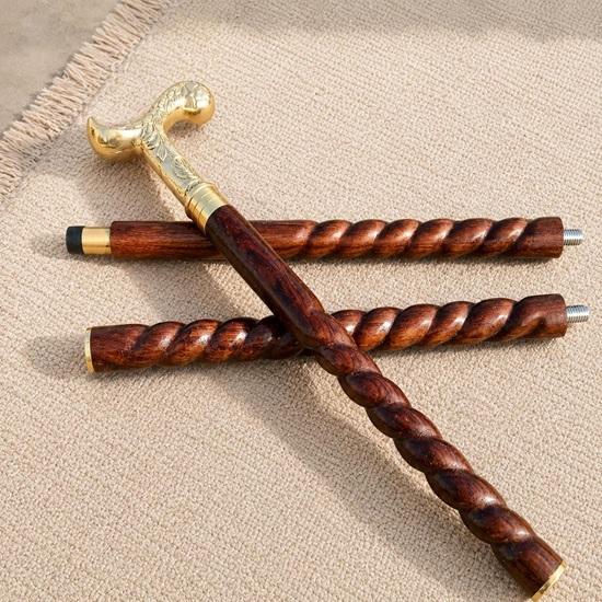93.98 cm Brass Derby Handle Walking Stick Handmade Spiral Wooden Cane Victorian Gentleman Folding Travel Cane Gift for Him