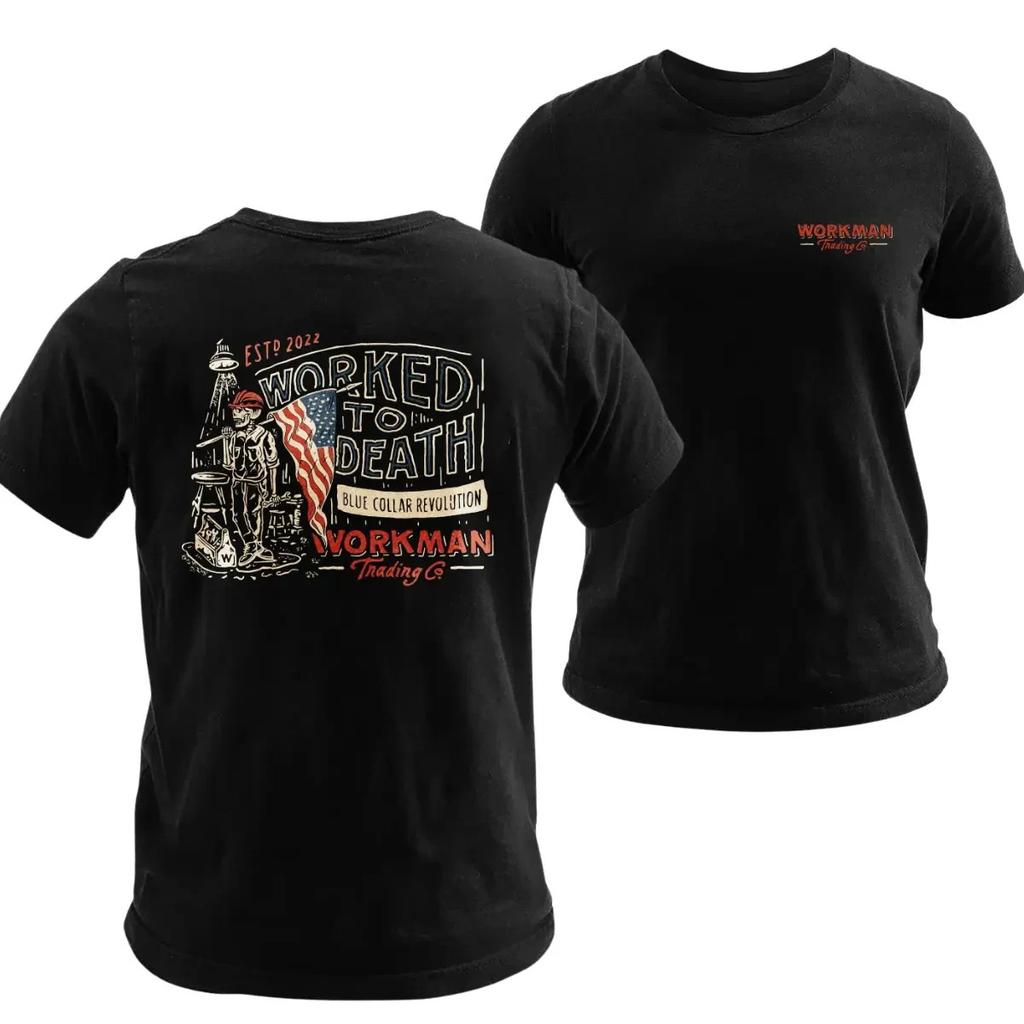 Worked To Death Shirt, Blue Collar Revolution Graphic Tee Unisex T-Shirt