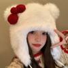 Cat Ear Cap For Cold Weather Bowknot Plush Hat For Girls Furry Women Windproof Ear Flap Hat Outdoor Activity Casual Hats
