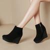 Модная платформа Женские туфли на высоком каблуке Танкетки Ботильоны 2025 Зима Замша Дизайнерская обувь Модные Элегантные Короткие ботинки Платье Новые Тренды Лодочки