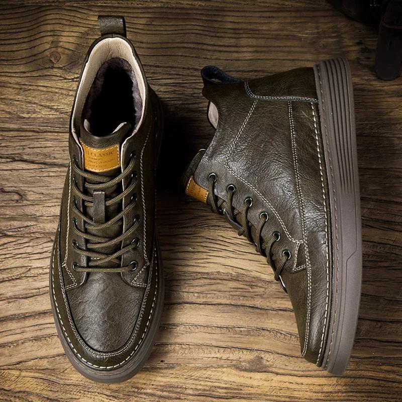 Модные весенние мужские ботинки из натуральной кожи, высокие кроссовки для мужчин, классические туфли для скейтбординга, повседневная обувь, ботинки ручной работы для мужчин
