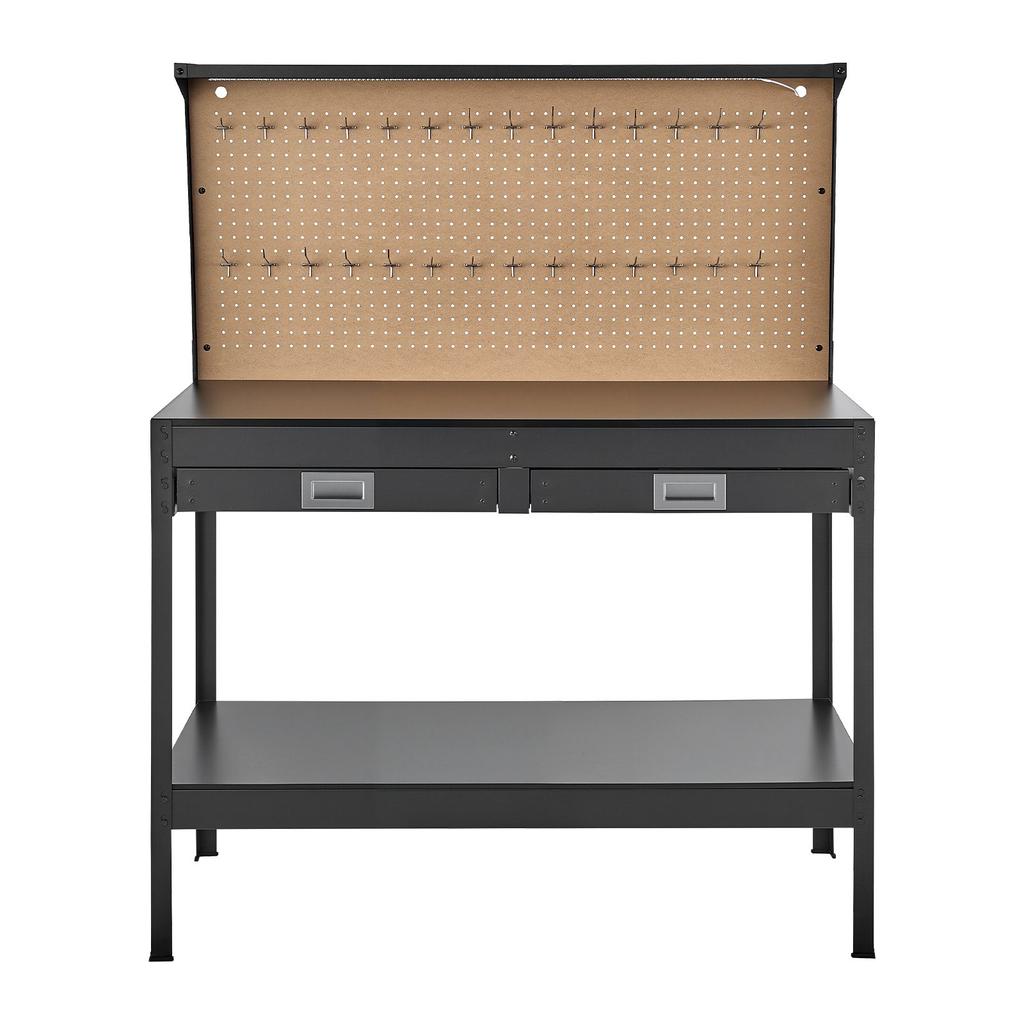 VEVOR Hardwood Workbench, 110 kg Weight Capacity, 1200 mm Heavy Duty Workbench with Pegboard, 4 AC Outlets & 2 USB Ports