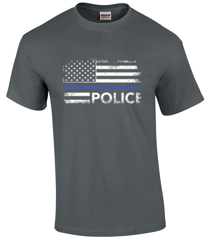Distressed Police Blue Line Flag Law Enforcement T-Shirt