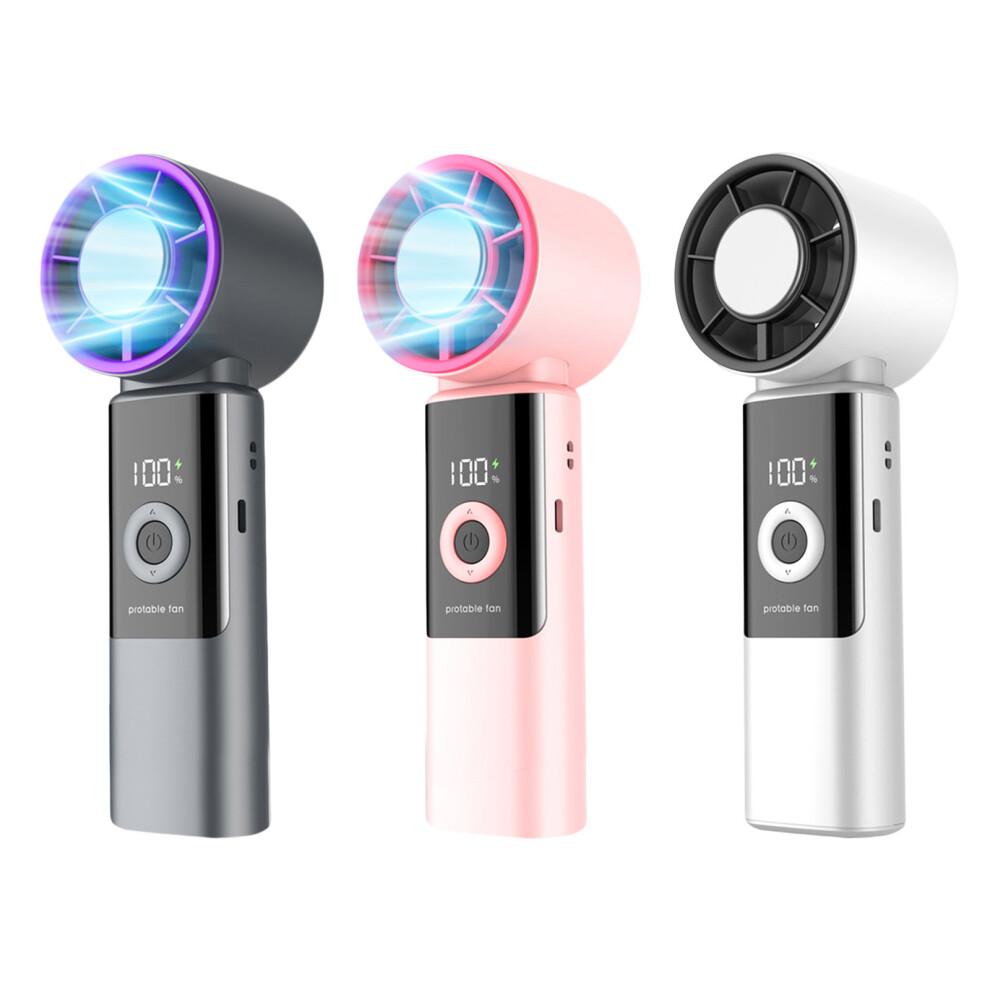 High Speed Handheld Fan with Digital Display for Outdoor,-Pink