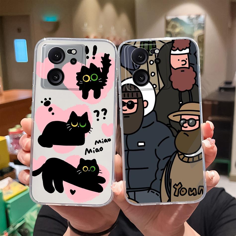 Прозрачный чехол для Xiaomi 13T Pro, мягкий ТПУ силикон, милый мультяшный задний чехол для Xiaomi 13 T 13TPro, противоударный, легкий
