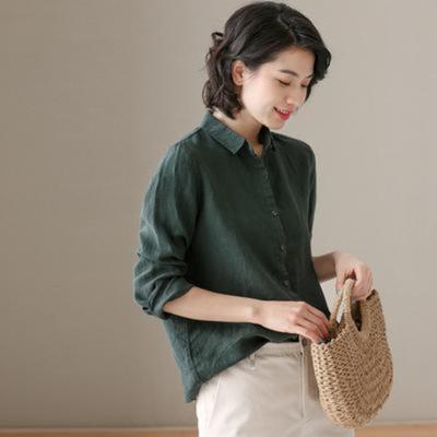Художественная хлопковая льняная рубашка женская весенняя верхняя часть свежий дизайн Sense Niche свободная льняная рубашка с длинными рукавами