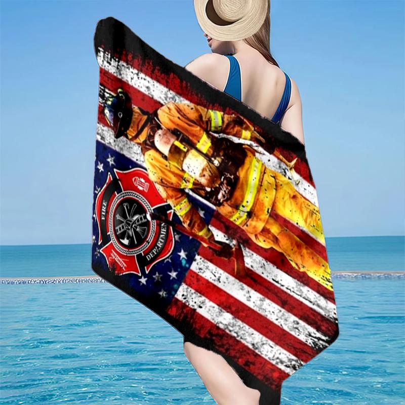 Firefighter's American Pride Beach Towel, Super Soft Microfiber, Gift for Her/Him, Birthday, for Pool, Beach, Travel, Home Decor Fan gifts