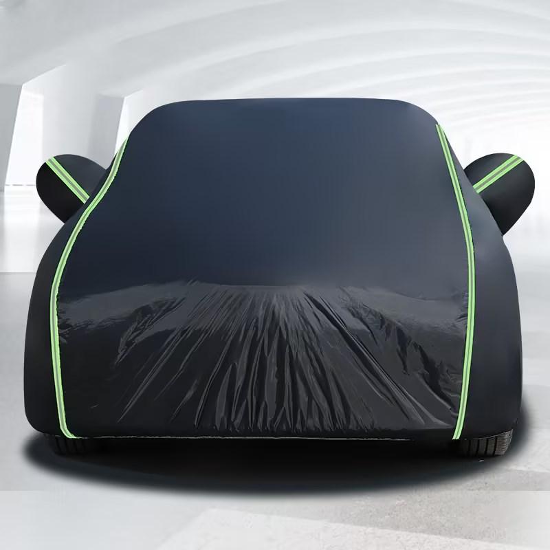 Black Oxford Cloth Car Cover: Full Coverage, Dustproof, Rainproof, Reflective Strips, Heat Insulation, Sunshade.