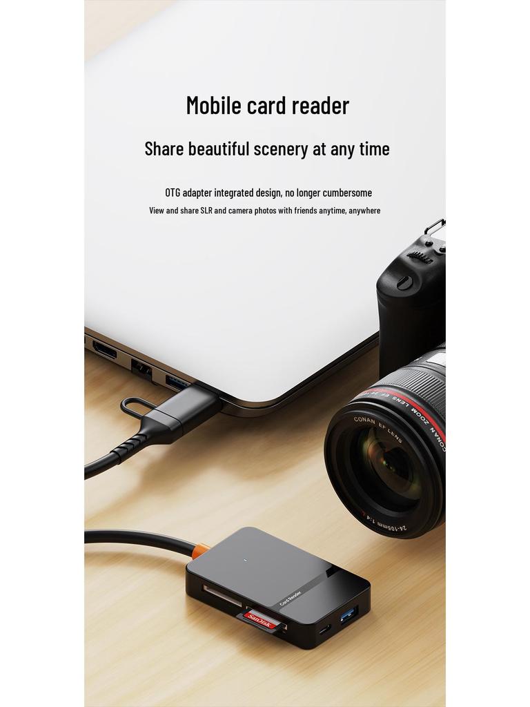 Кардридер OTG 8-в-1 для устройств Apple и Android: Поддержка карт TF/SD/MS/CF