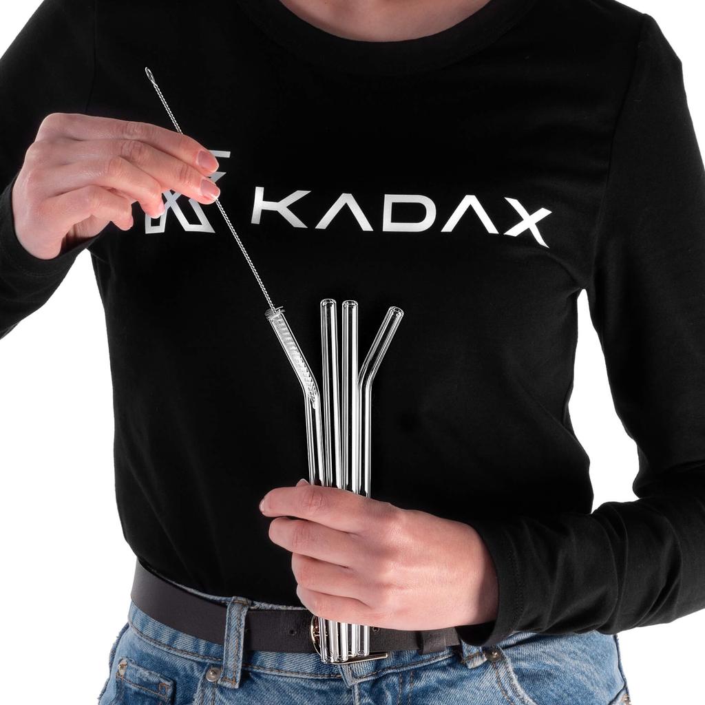 KADAX drinking straw set made of borosilicate glass, 20 cm, 4 pieces + cleaner