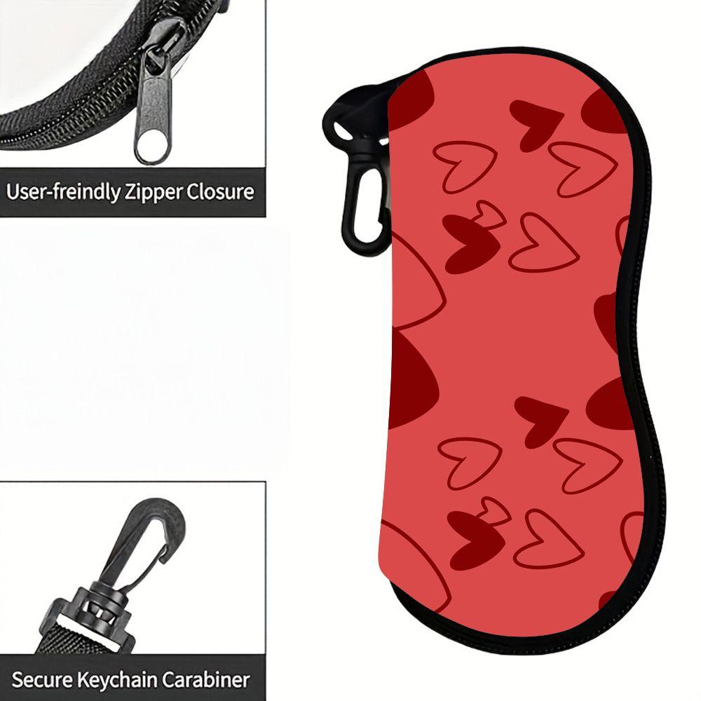 Red Love Heart Pattern Soft Eyeglasses Pouch,Portable Sunglasses Case,Anti Scratch Protective Bag for Eyewear Travel Accessories