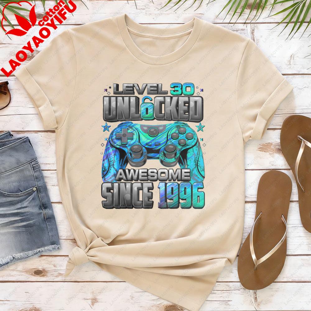 Level 30 Unlocked Awesome Since 1996 T Shirt Unisex Women Gamer Graphic Tee 30th Birthday Gift Gaming Controller Cotton Tops