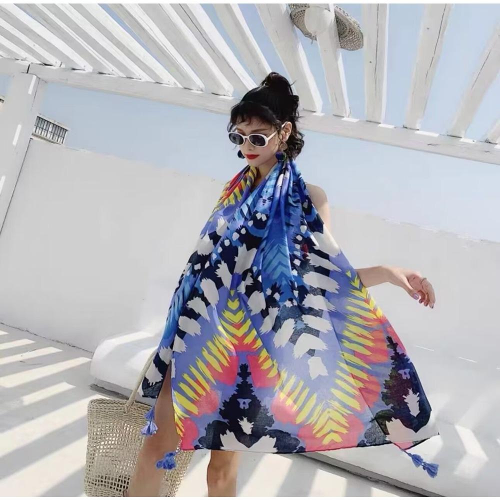 Соленое озеро Чака Туризм на Северо-Западе Этнический стиль Шарф Шелковый шарф Женский Летний Приморский Пляжный Платок Солнцезащитный Тонкий