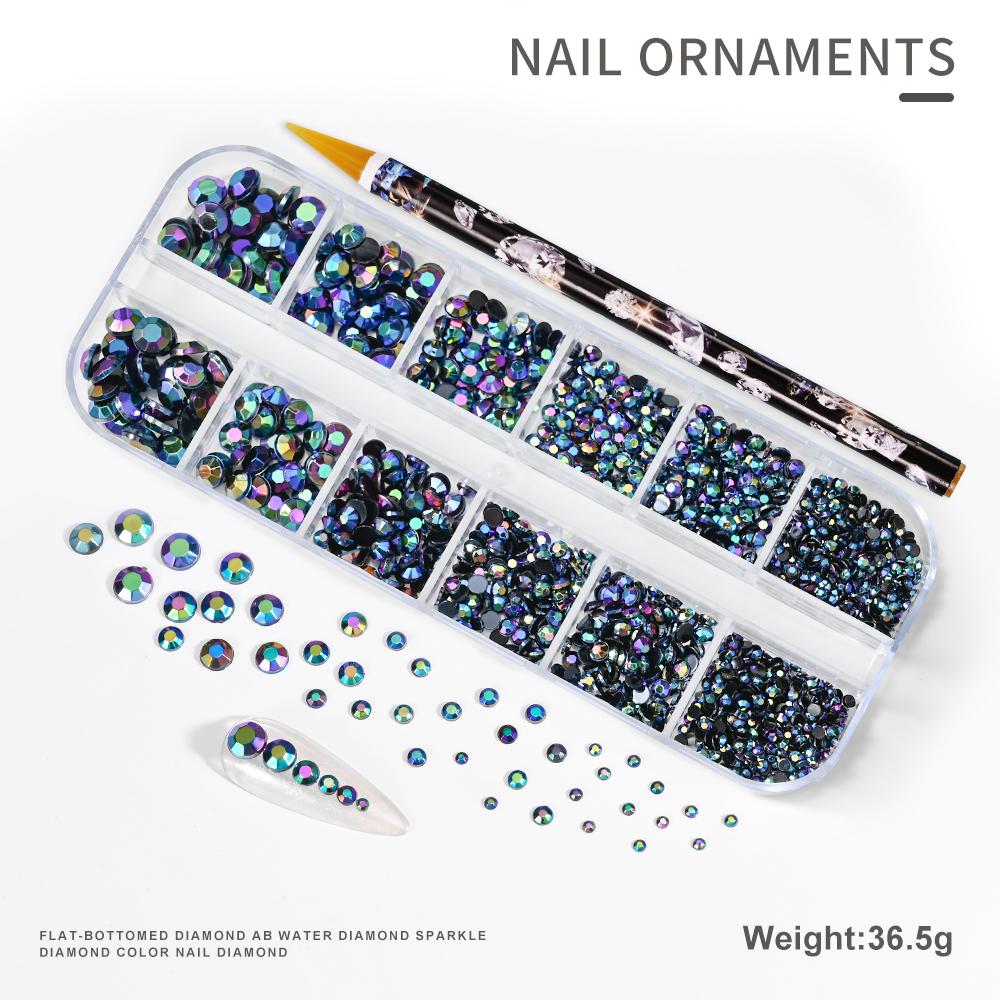 2pcs/Set Nail Art Rhinestones Kit 12Grids Flatback Crystal Clear AB Drills With Pen DIY Manicure Nail Art Decoration Accessories