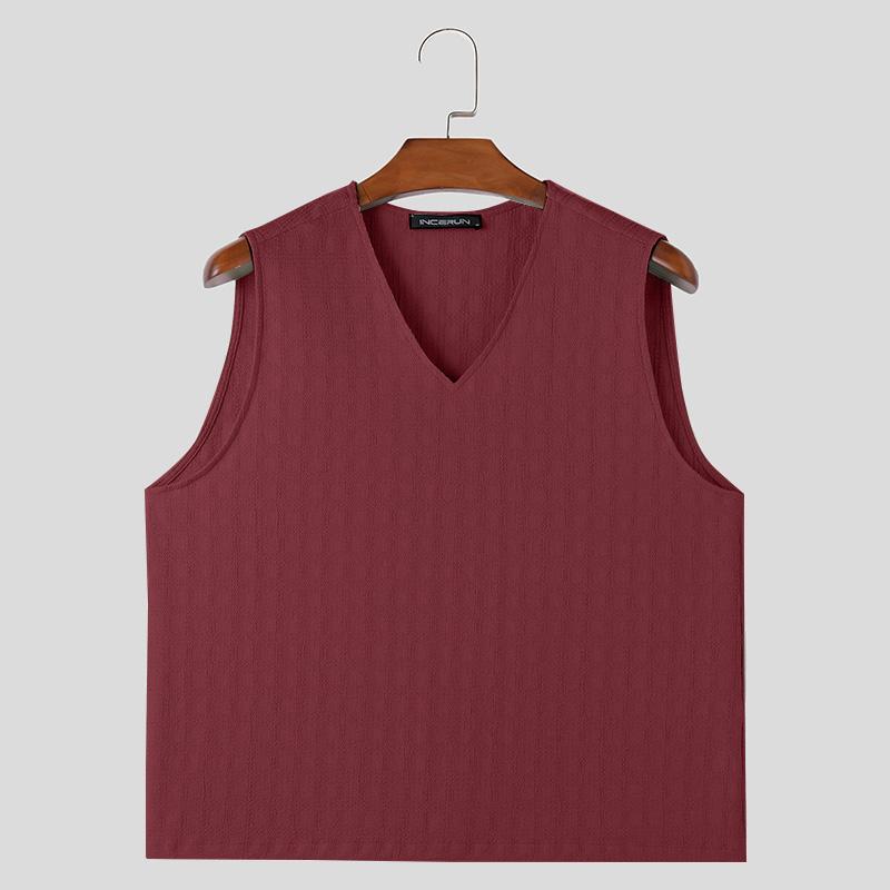INCERUN Мужские летние однотонные майки без рукавов с V-образным вырезом