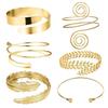 6 Pieces Arm Cuff Upper Arm Band Cuff Bracelet Bangle for Women Silver Gold Adjustable Armband Set
