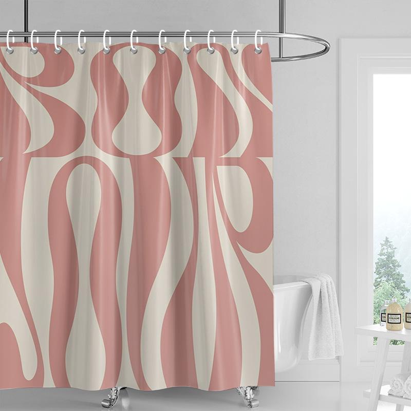 Ins style bathroom soft cloth shower curtain abstract geometric pattern design waterproof bathroom door curtain decoration