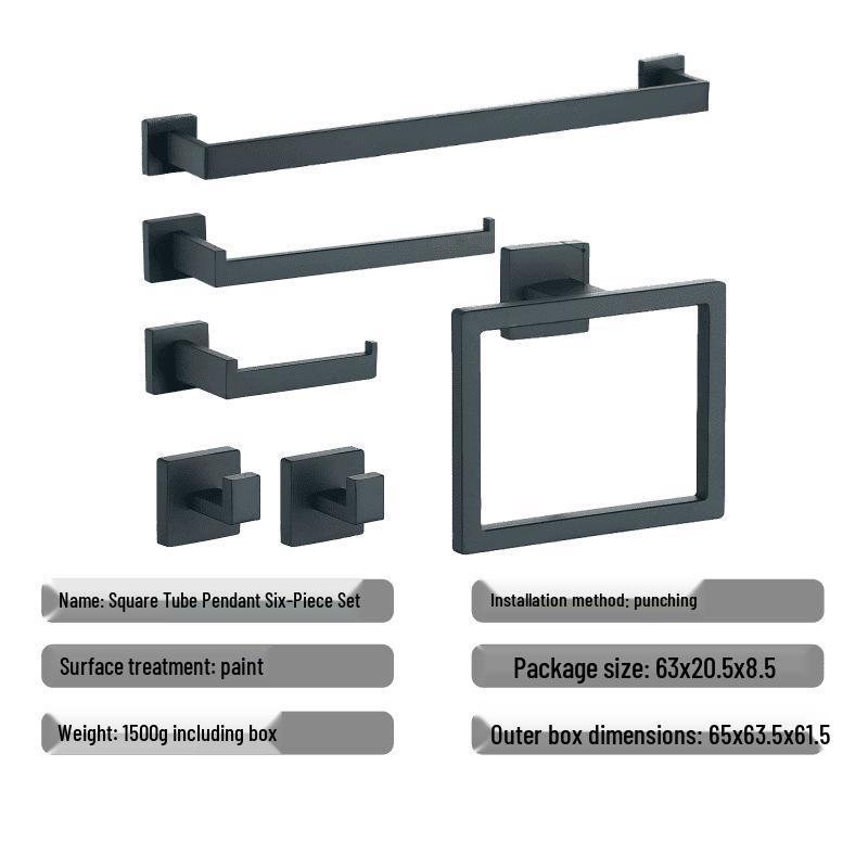 Black Bathroom Hardware Set: Towel Bar, Toilet Paper Holder, Towel Ring, Coat Hook, Storage Rack