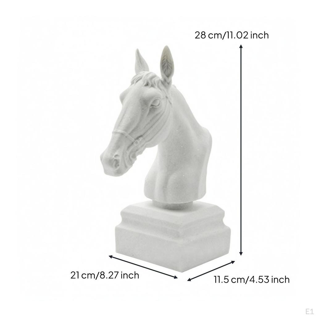 Horse Bust Statue with Pedestal Base Pale EquineHead Sculpture Detailed Stylized Equestrian for