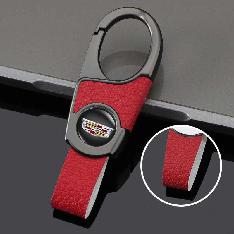 For Cadillac ATS BLS CT4 CT6 CTS ESCALADE EXT SLR SLS SRX STS XLR XT4 XT5 XTS Leather Key Chain Pendant Car Logo Keyring Holder