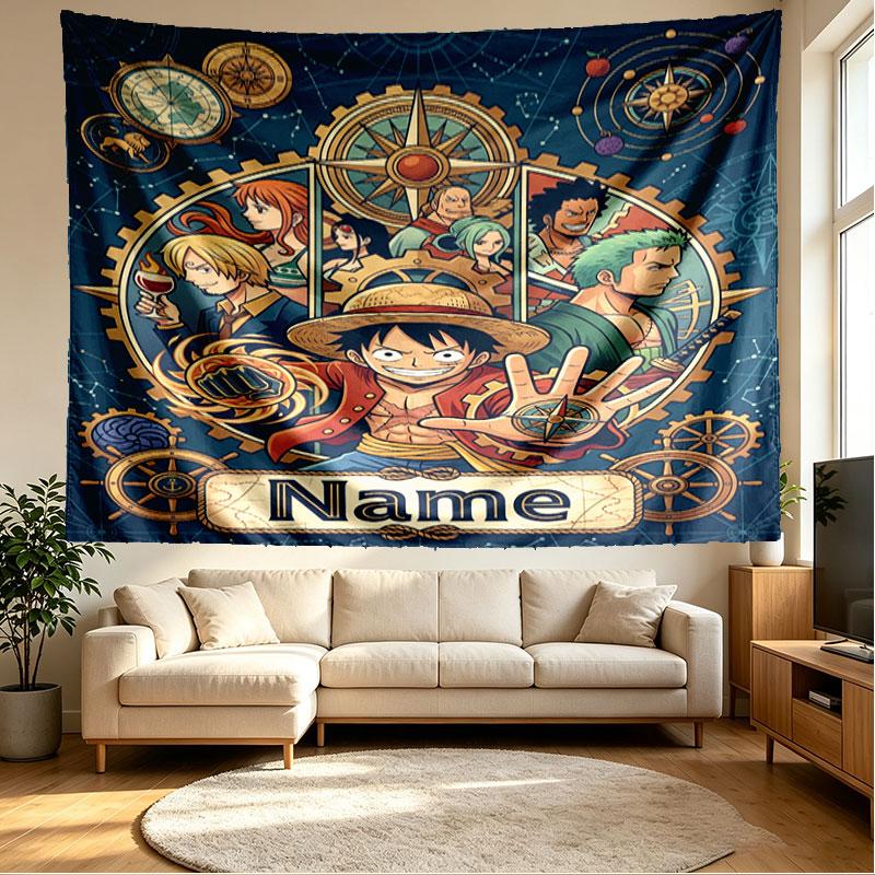 Custom Name Personalized ONE PIECE Print Tapestry, Wall Art Decor, Bedroom, Dorm, Apartment, LivingRoom, Party Backdrop, Gift for Birthday