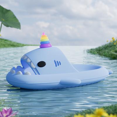 Модные шлепанцы на толстой подошве 4 см с акулами для женщин и мужчин, летняя платформа, светящиеся в темноте плавники, милые мультяшные парные домашние пляжные слайды