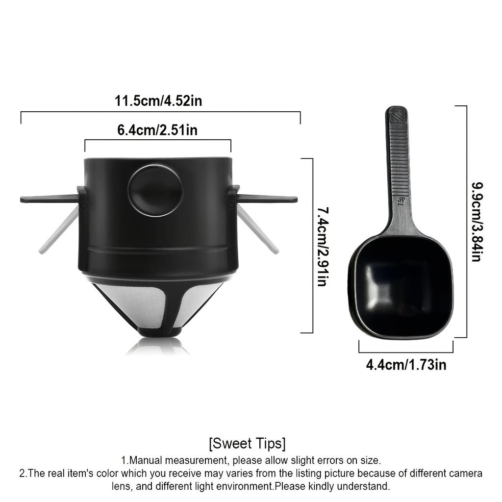 Капельная кофеварка pour over с ложкой, Многоразовые фильтры для кофе pour over из нержавеющей стали, Легко моющийся походный фильтр для кофе