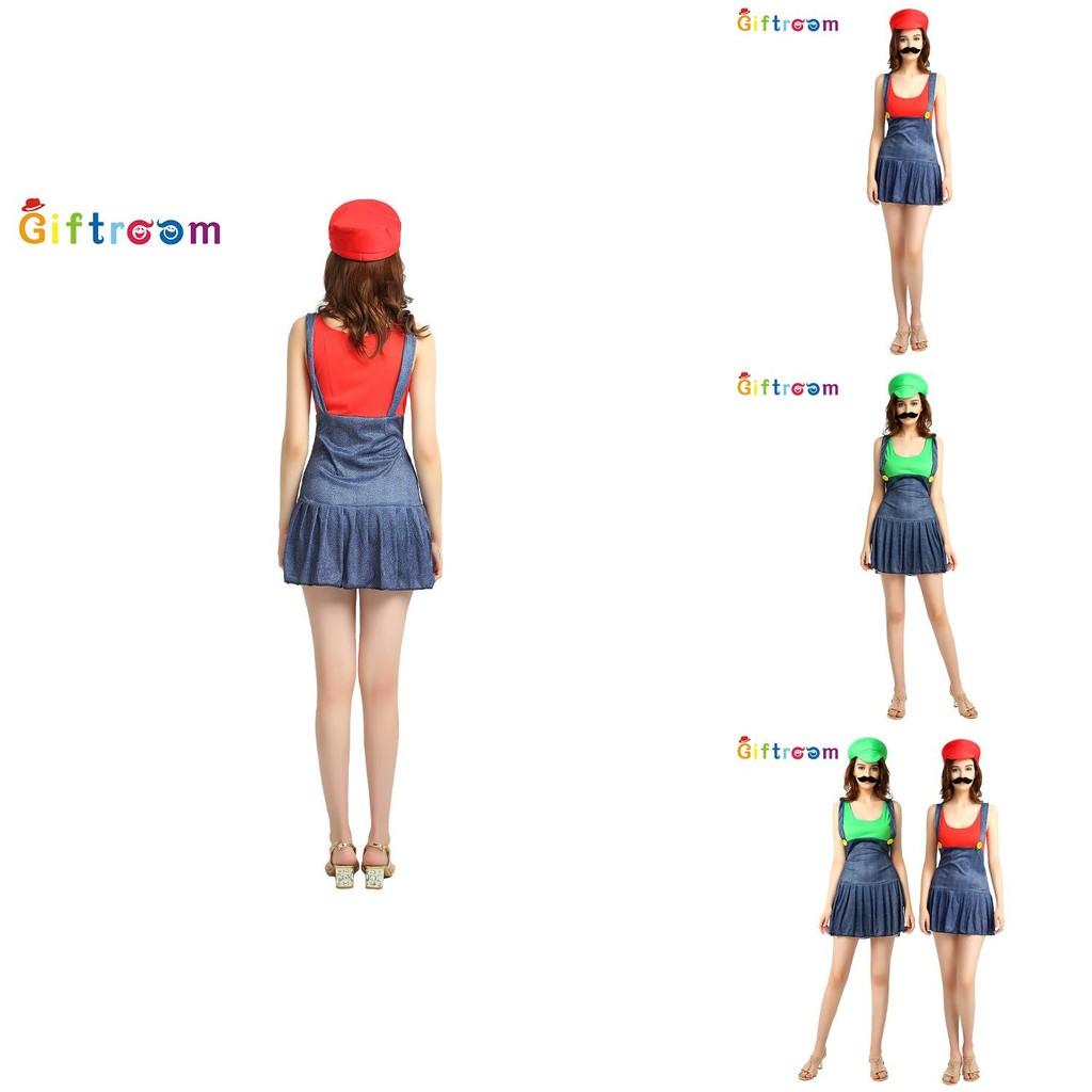 Стильное женское платье Марио-ковбой на подтяжках для фестивалей и косплей-мероприятий