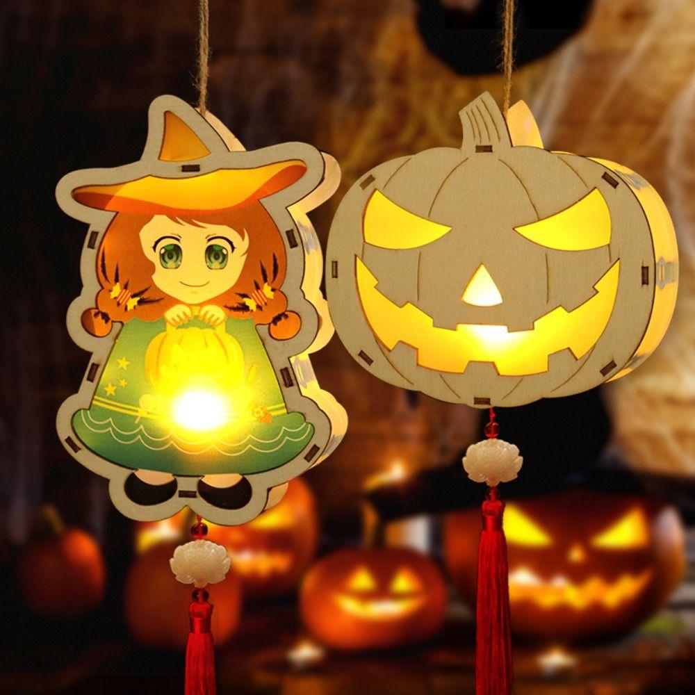 Glowing Halloween Lantern DIY Handheld Luminous Halloween Pumpkin Lantern Witch Spider Handmade Lantern DIY Materials bag