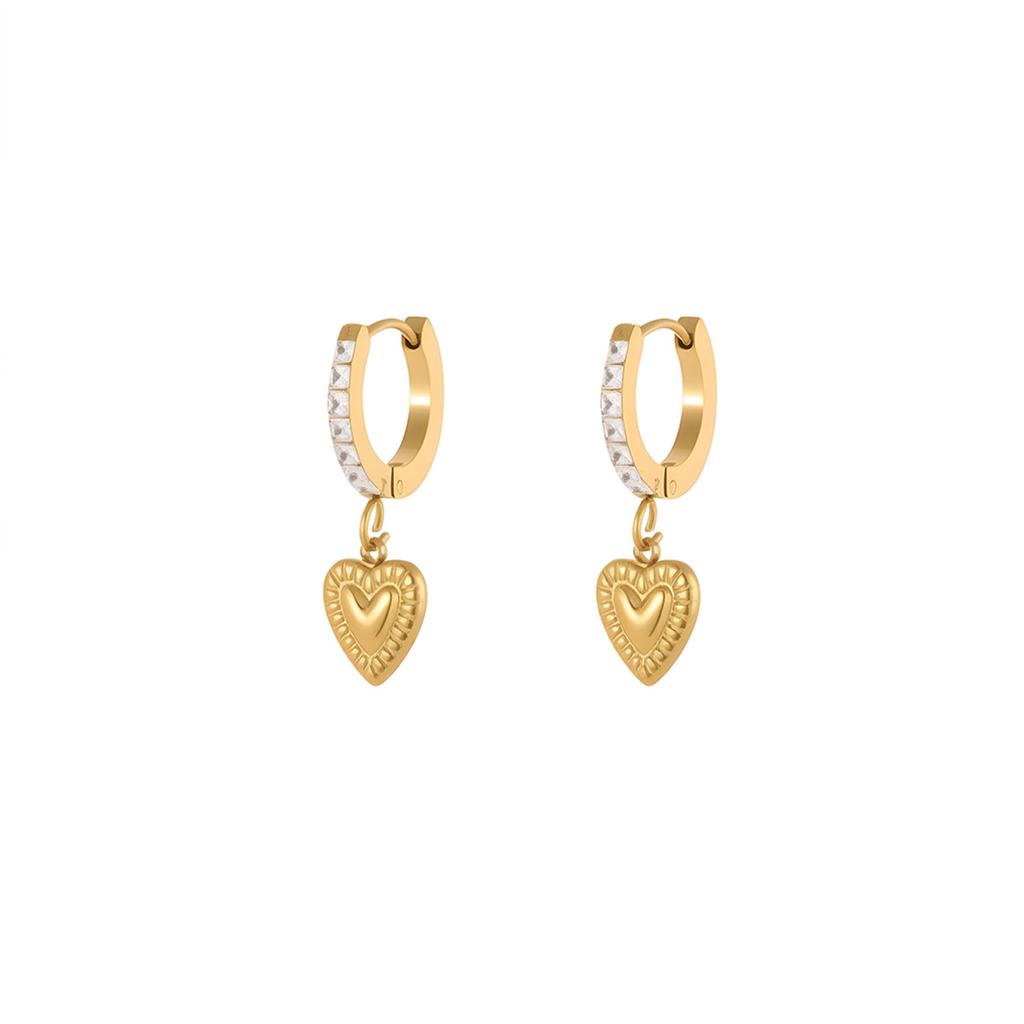 GEMCHIC Women's Stainless Steel Heart & Strawberry Drop Earrings with Zircon Studs for Daily Wear