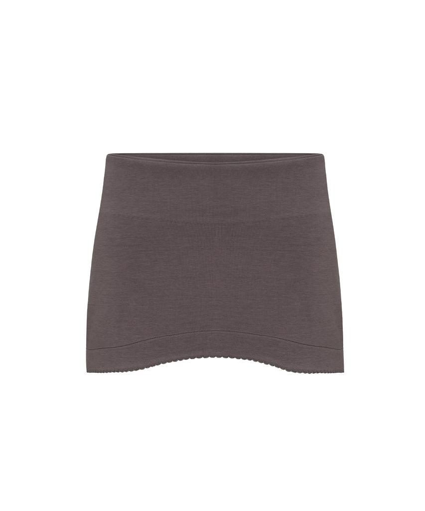 Inner Museum Curved Lace Trim Mini Skirt (Cocoa)