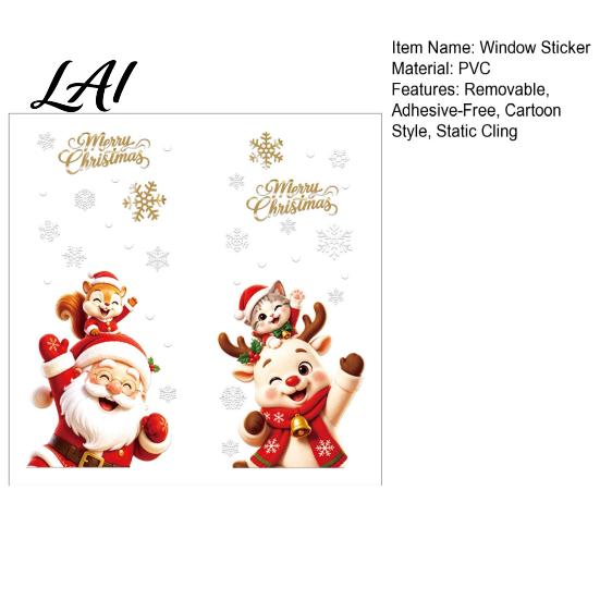 Holiday Glass Decals 2Pcs Christmas Window Clings Santa Claus Elk Static Decals Festive Shop Supplies Removable Cute Cartoon Stickers for Home Doors