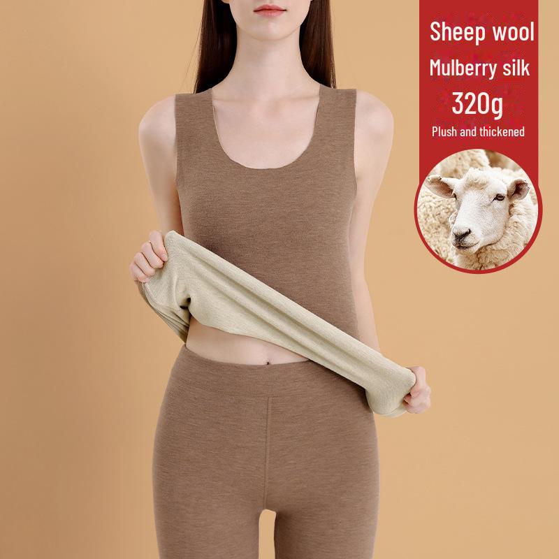 Women's Wool Silk Warm Vest with German Velvet, Thick Seamless Heating Undershirt.