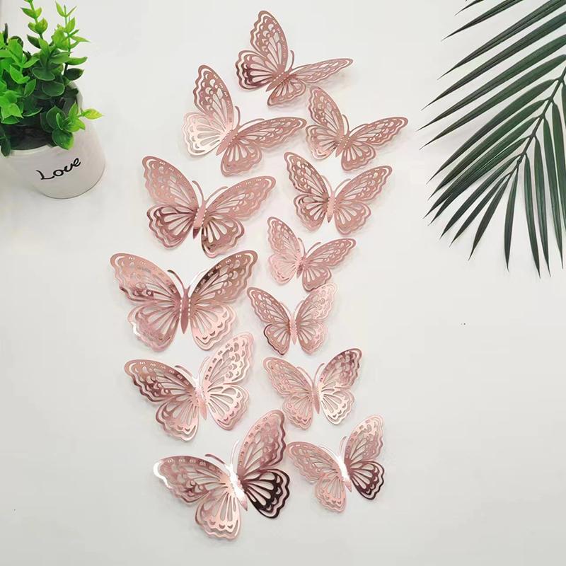12Pcs 3D Hollow Butterfly Wall Decal Mirror Wall Stickers For Kids Room Home Wall Decoration Fridge Sticker Wedding Party