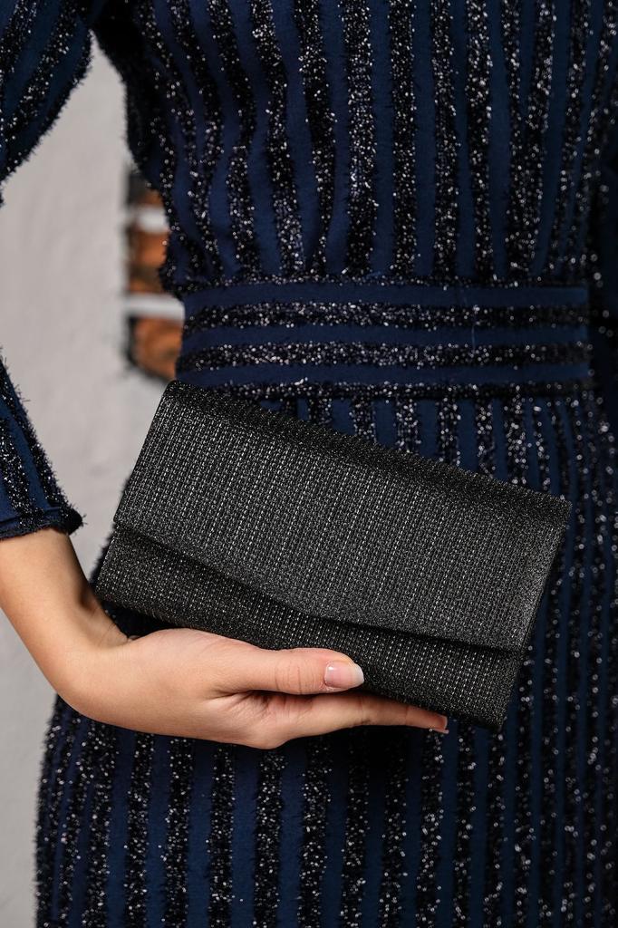 Women's Stylish and Useful Evening Dress Bag Women's Black Glitter Mini Box Shoulder Evening Bag