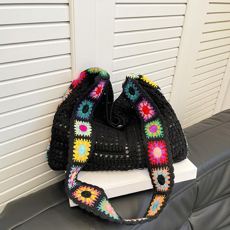 Винтажная ажурная женская сумка на плечо Вязаные сумки Большая вместительная сумка-тоут для женщин Пляжная дорожная сумка-шоппер CLE